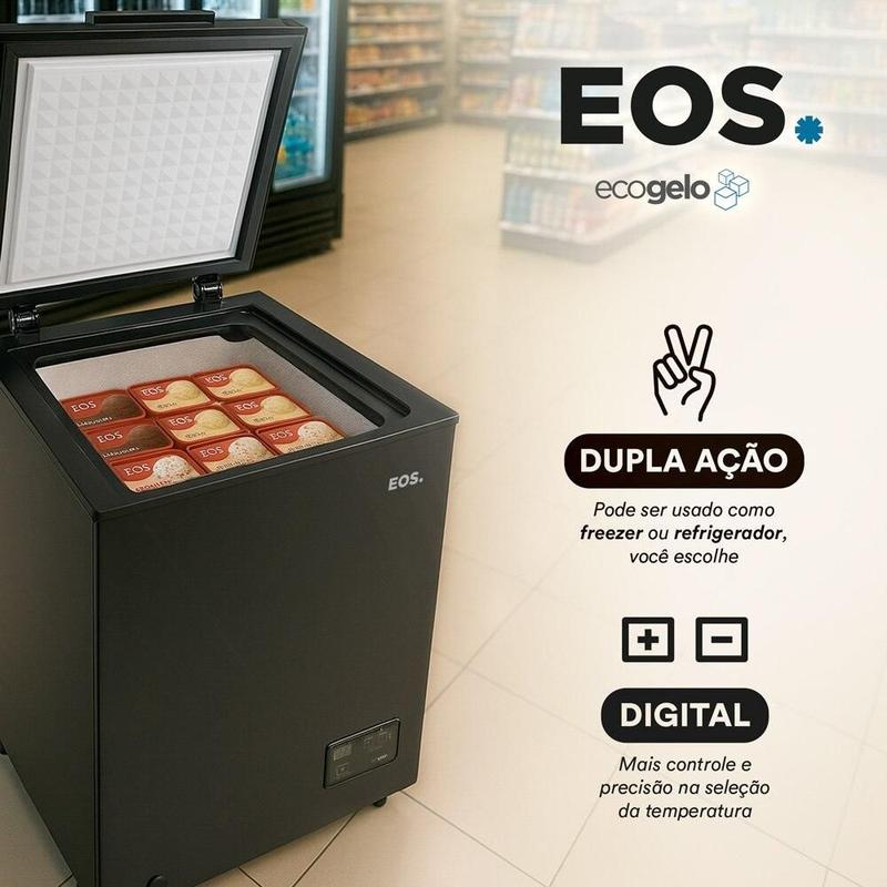 Freezer e Conservador Horizontal EOS 110 Litros EcoGelo Preto